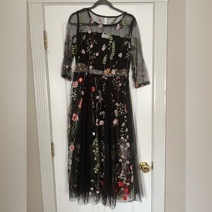 Floral embroidered black dress